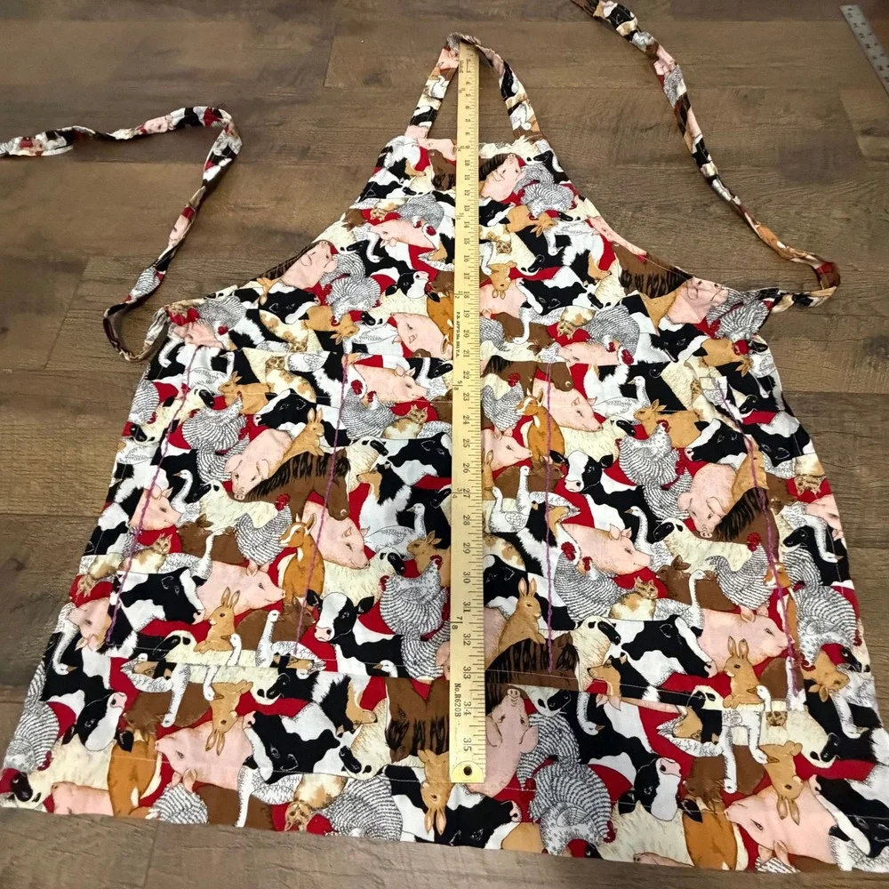 Handmade‎ Farm Animal Print Apron Multicolor with Purple Thread